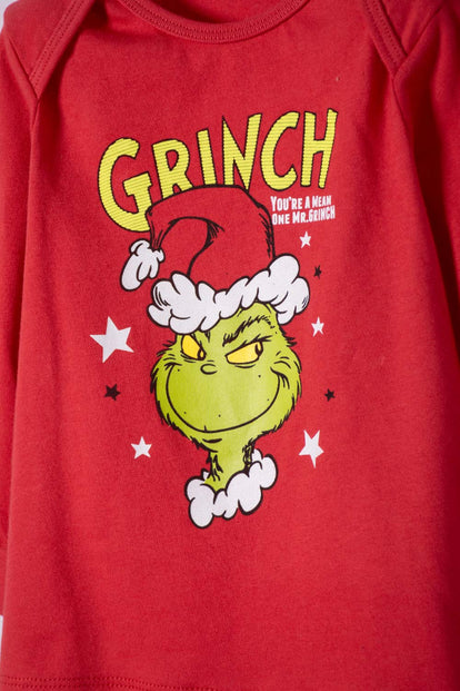PIJAMA DE GRINCH CON PANTALÓN LARGO ROJO PARA BEBÉ UNISEX