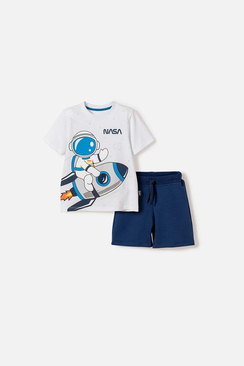 CONJUNTO DE LA NASA CON PANTALÓN CORTO BLANCO Y AZUL PARA NIÑO 2T A 5T