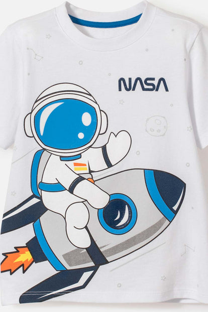 CONJUNTO DE LA NASA CON PANTALÓN CORTO BLANCO Y AZUL PARA NIÑO 2T A 5T