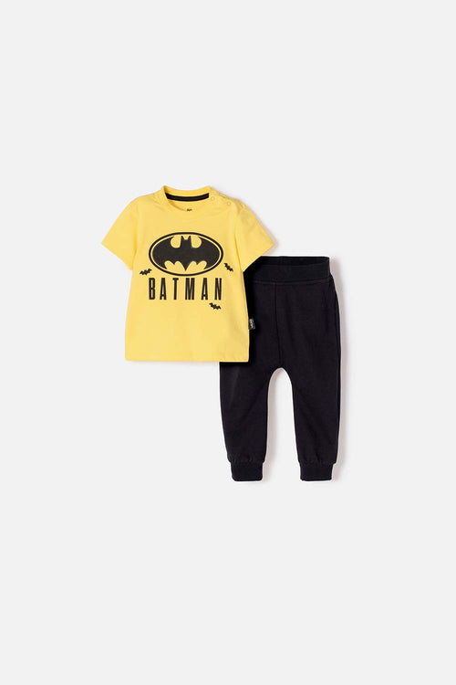 CONJUNTO DE BATMAN PANTALÓN LARGO AMARILLO Y NEGRO PARA BEBÉ NIÑO