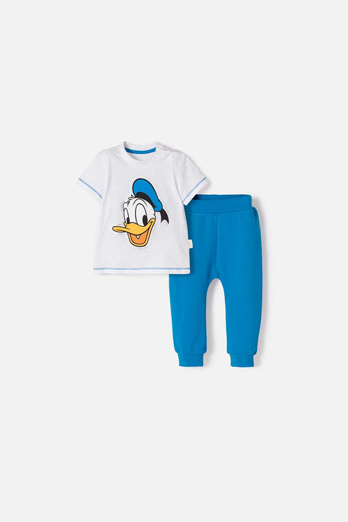 CONJUNTO DE PATO DONALD CON PANTALÓN LARGO BLANCO Y AZUL PARA BEBÉ NIÑO