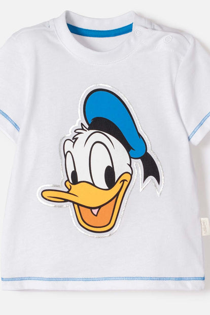 CONJUNTO DE PATO DONALD CON PANTALÓN LARGO BLANCO Y AZUL PARA BEBÉ NIÑO
