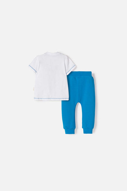 CONJUNTO DE PATO DONALD CON PANTALÓN LARGO BLANCO Y AZUL PARA BEBÉ NIÑO