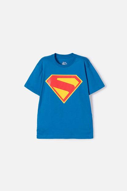 CAMISETA DE SUPERMAN MANGA CORTA AZUL PARA NIÑO 2T A 5T