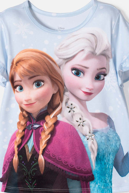 CAMISETA DE FROZEN MANGA CORTA AZUL CIELO PARA NIÑA 2T A 6T