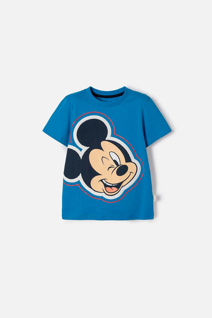 CAMISETA DE MICKEY MOUSE MANGA CORTA AZUL PARA NIÑO 2T A 6T