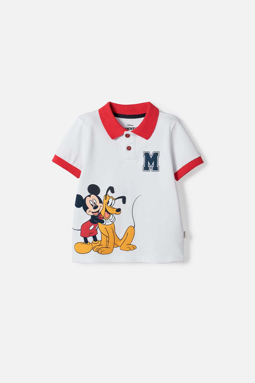 CAMISETA TIPO POLO DE MICKEY MOUSE BLANCO PARA NIÑO 2T A 6T