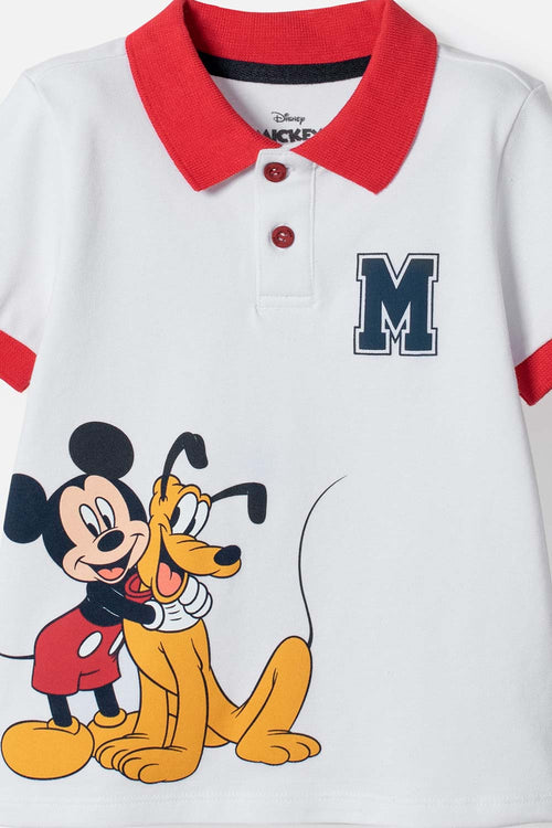 CAMISETA TIPO POLO DE MICKEY MOUSE BLANCO PARA NIÑO 2T A 6T