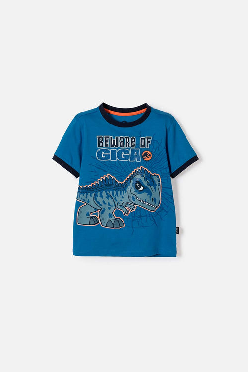 CAMISETA DE JURASSIC WORLD MANGA CORTA AZUL PARA NIÑO 2T A 6T