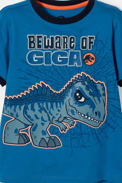 CAMISETA DE JURASSIC WORLD MANGA CORTA AZUL PARA NIÑO 2T A 6T