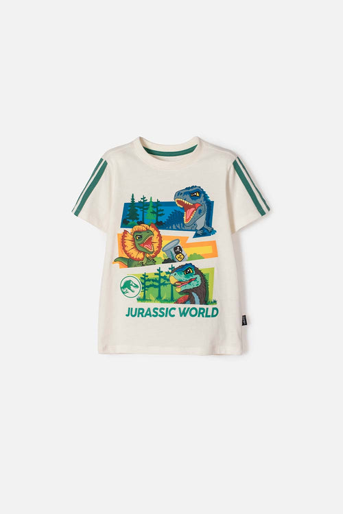 CAMISETA DE JURASSIC WORLD MANGA CORTA MARFIL PARA NIÑO 2T A 6T