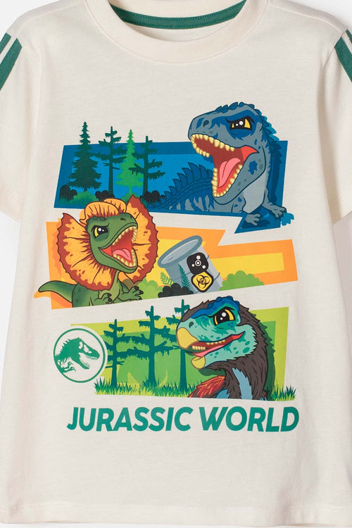 CAMISETA DE JURASSIC WORLD MANGA CORTA MARFIL PARA NIÑO 2T A 6T