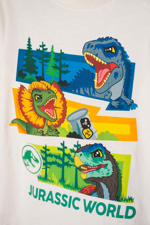 CAMISETA DE JURASSIC WORLD MANGA CORTA MARFIL PARA NIÑO 2T A 6T