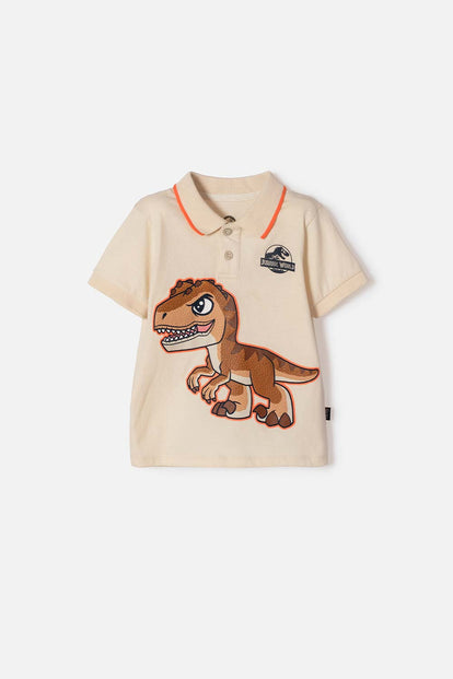 CAMISETA TIPO POLO JURASSIC WORLD MANGA CORTA ALMENDRA PARA NIÑO 2T A 6T