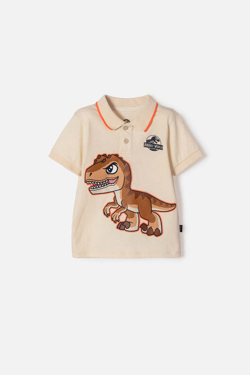 CAMISETA TIPO POLO JURASSIC WORLD MANGA CORTA ALMENDRA PARA NIÑO 2T A 6T