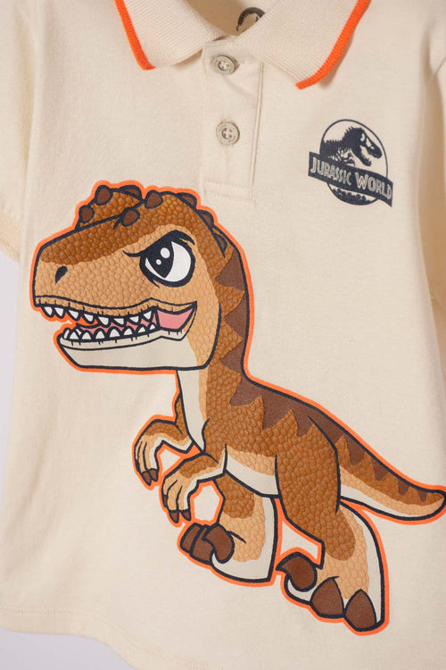 CAMISETA TIPO POLO JURASSIC WORLD MANGA CORTA ALMENDRA PARA NIÑO 2T A 6T