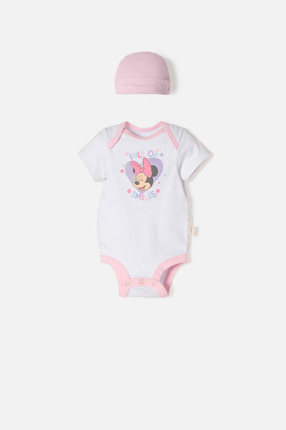 SET PRIMER DIA DE MINNIE MOUSE BLANCO Y ROSADO PARA BEBÉ NIÑA