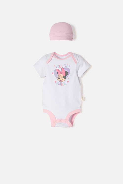 SET PRIMER DIA DE MINNIE MOUSE BLANCO Y ROSADO PARA BEBÉ NIÑA