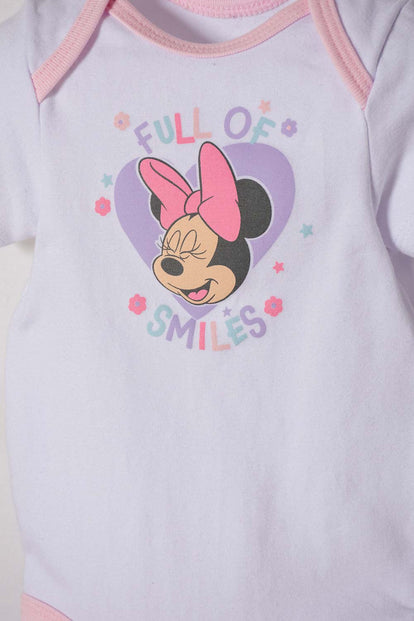 SET PRIMER DIA DE MINNIE MOUSE BLANCO Y ROSADO PARA BEBÉ NIÑA