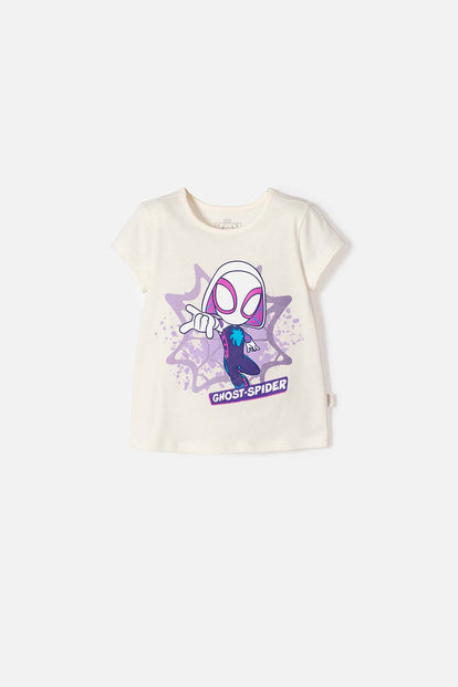 CAMISETA DE SPIDEY MANGA CORTA MARFIL PARA NIÑA 2T A 6T
