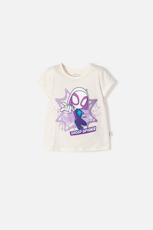 CAMISETA DE SPIDEY MANGA CORTA MARFIL PARA NIÑA 2T A 6T