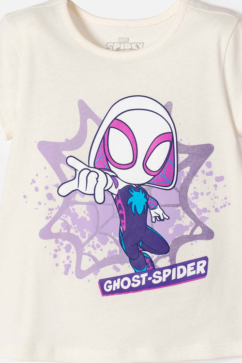 CAMISETA DE SPIDEY MANGA CORTA MARFIL PARA NIÑA 2T A 6T