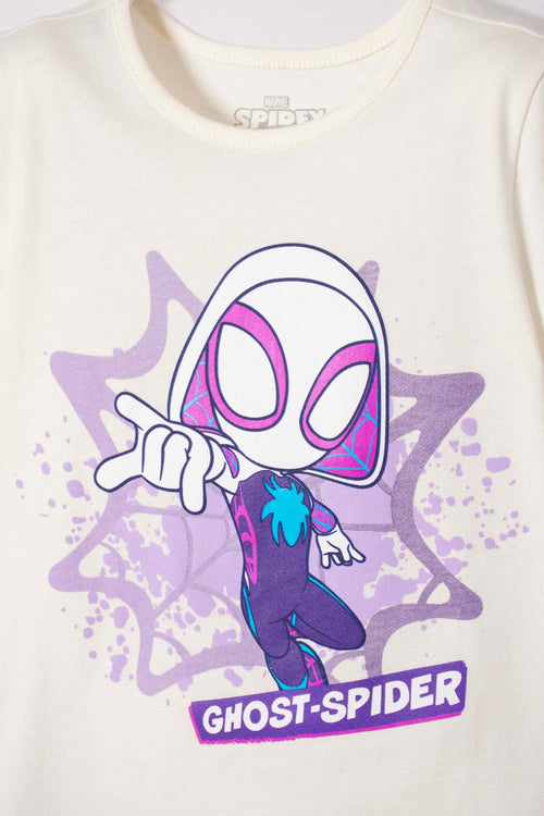 CAMISETA DE SPIDEY MANGA CORTA MARFIL PARA NIÑA 2T A 6T