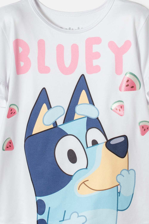 CAMISETA DE BLUEY BLANCA MANGA CORTA PARA NIÑA DE 2T A 6T