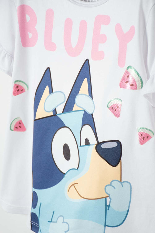 CAMISETA DE BLUEY BLANCA MANGA CORTA PARA NIÑA DE 2T A 6T