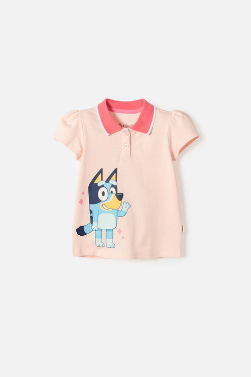 CAMISETA DE BLUEY ROSA TIPO POLO PARA NIÑA 2T A 6T