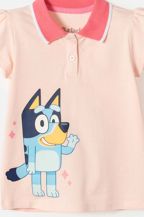 CAMISETA DE BLUEY ROSA TIPO POLO PARA NIÑA 2T A 6T