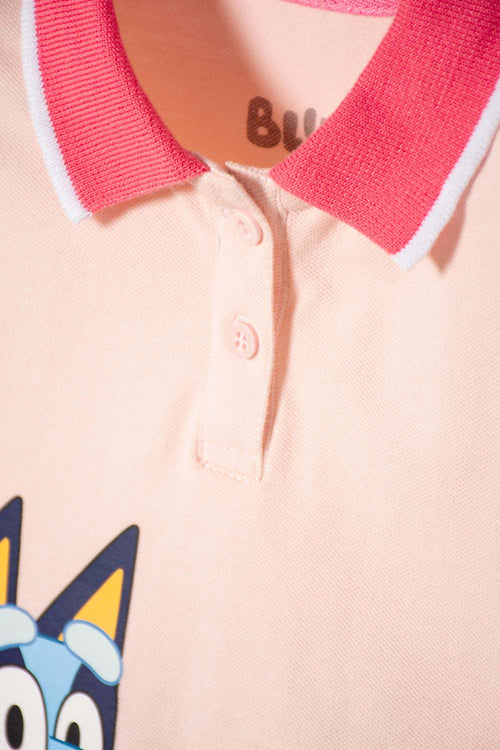 CAMISETA DE BLUEY ROSA TIPO POLO PARA NIÑA 2T A 6T