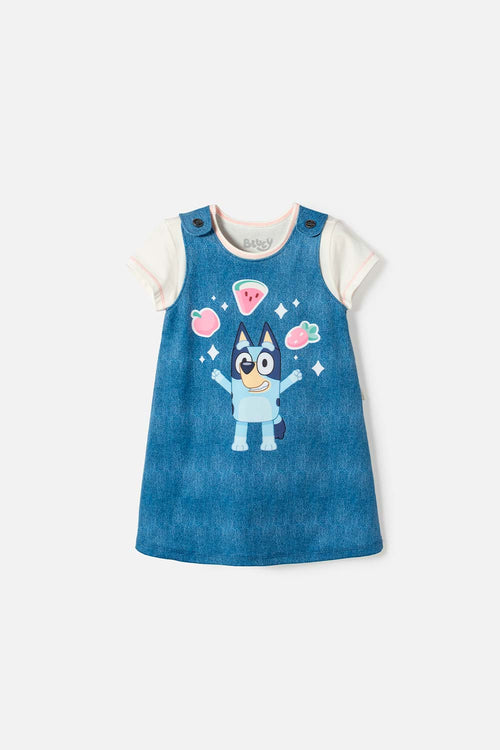 VESTIDO DE BLUEY MANGA CORTA AZUL PARA NIÑA 2T A 6T