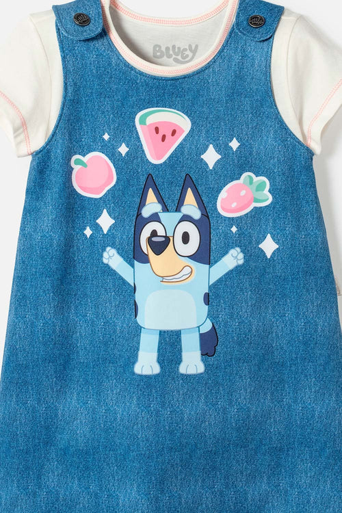 VESTIDO DE BLUEY MANGA CORTA AZUL PARA NIÑA 2T A 6T
