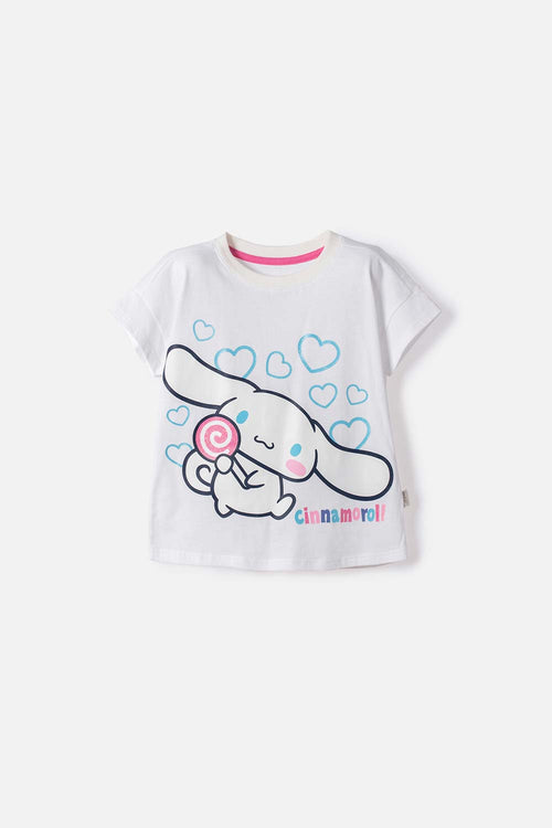 CAMISETA DE CINNAMOROLL MANGA CORTA BLANCO PARA NIÑA 2T A 6T
