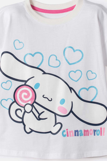 CAMISETA DE CINNAMOROLL MANGA CORTA BLANCO PARA NIÑA 2T A 6T