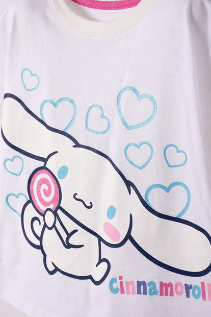 CAMISETA DE CINNAMOROLL MANGA CORTA BLANCO PARA NIÑA 2T A 6T