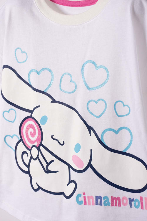 CAMISETA DE CINNAMOROLL MANGA CORTA BLANCO PARA NIÑA 2T A 6T