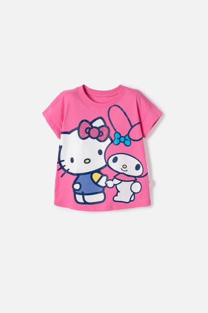 CAMISETA DE HELLO KITTY MANGA CORTA ROSADA PARA NIÑA 2T A 6T