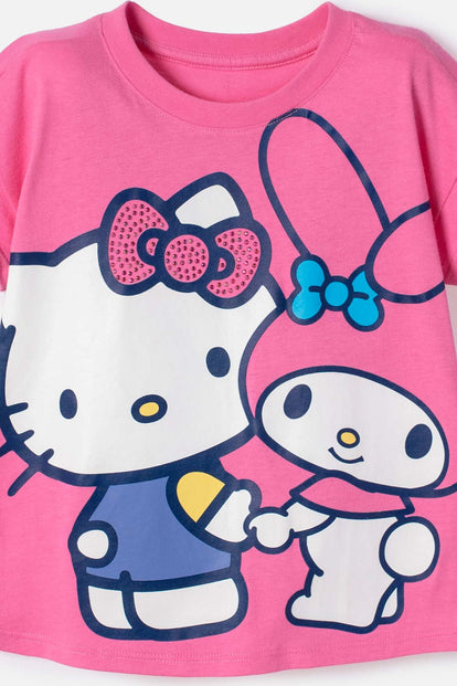CAMISETA DE HELLO KITTY MANGA CORTA ROSADA PARA NIÑA 2T A 6T