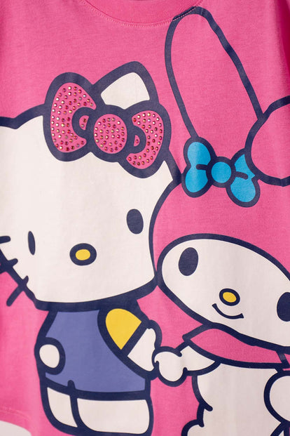 CAMISETA DE HELLO KITTY MANGA CORTA ROSADA PARA NIÑA 2T A 6T