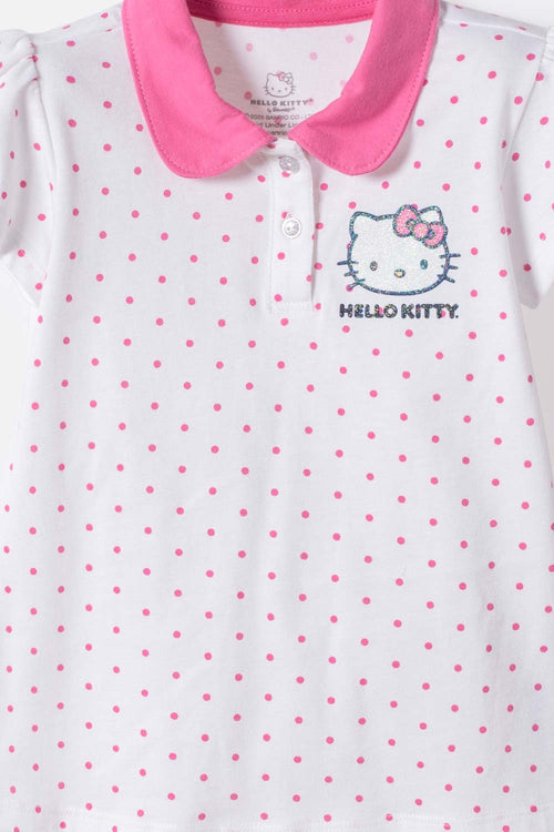 CAMISETA TIPO POLO DE HELLO KITTY BLANCO Y ROSADO PARA NIÑA 2T A 6T