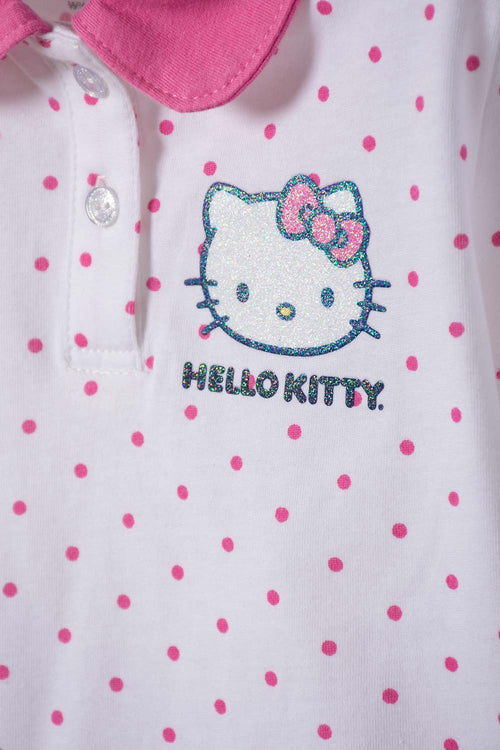 CAMISETA TIPO POLO DE HELLO KITTY BLANCO Y ROSADO PARA NIÑA 2T A 6T