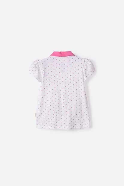 CAMISETA TIPO POLO DE HELLO KITTY BLANCO Y ROSADO PARA NIÑA 2T A 6T