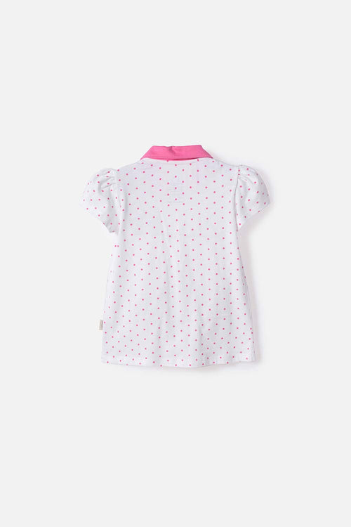 CAMISETA TIPO POLO DE HELLO KITTY BLANCO Y ROSADO PARA NIÑA 2T A 6T