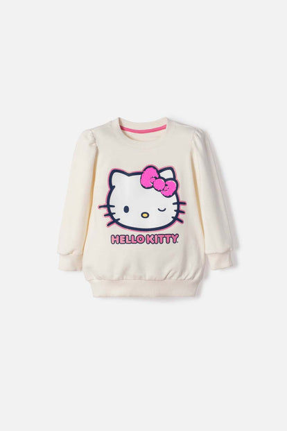 BUZO DE HELLO KITTY CERRADO MARFIL PARA NIÑA 2T A 6T