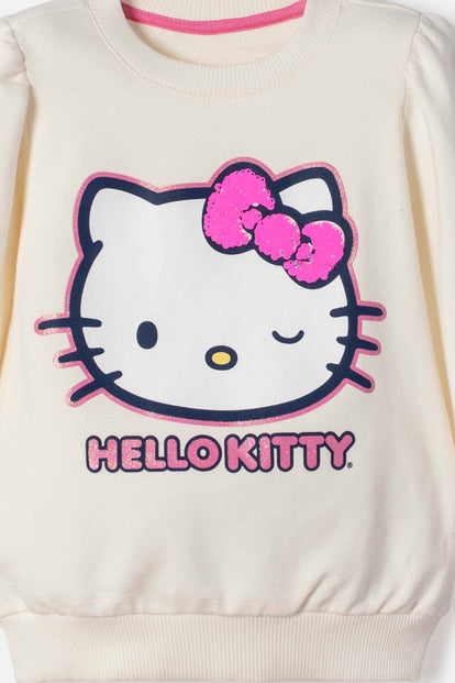 BUZO DE HELLO KITTY CERRADO MARFIL PARA NIÑA 2T A 6T