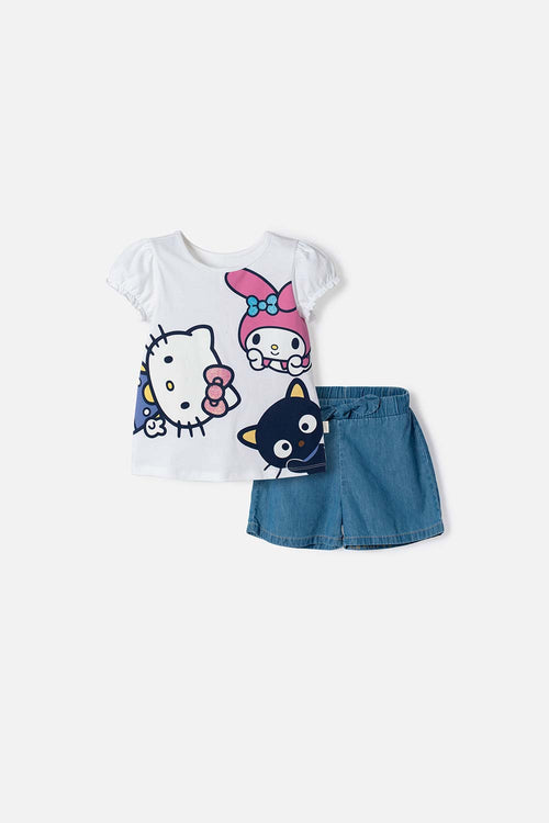 CONJUNTO DE HELLO KITTY CON SHORT MULTICOLOR PARA NIÑA 2T A 6T