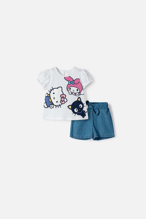 CONJUNTO DE HELLO KITTY CON SHORT MULTICOLOR PARA BEBÉ NIÑA