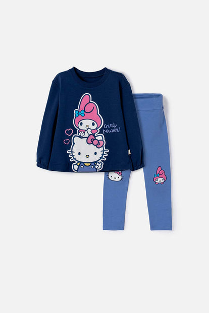 CONJUNTO DE HELLO KITTY CON BUZO AZUL PARA NIÑA 2T A 6T